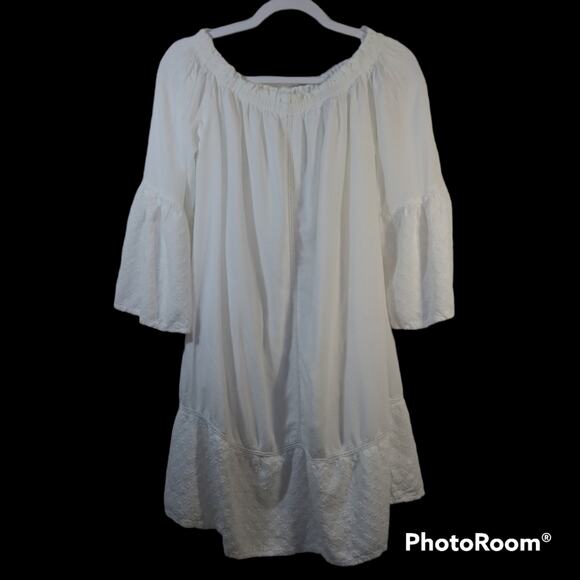 J Gee White Off Shoulder Bell Sleeve Dress Cottage Core Boho  Size XL - Picture 2 of 9